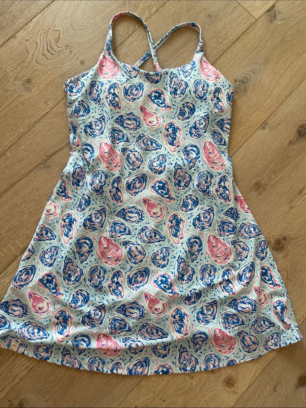 Simply Southern Pink and Blue Oyster print active dress Womens Size Medium